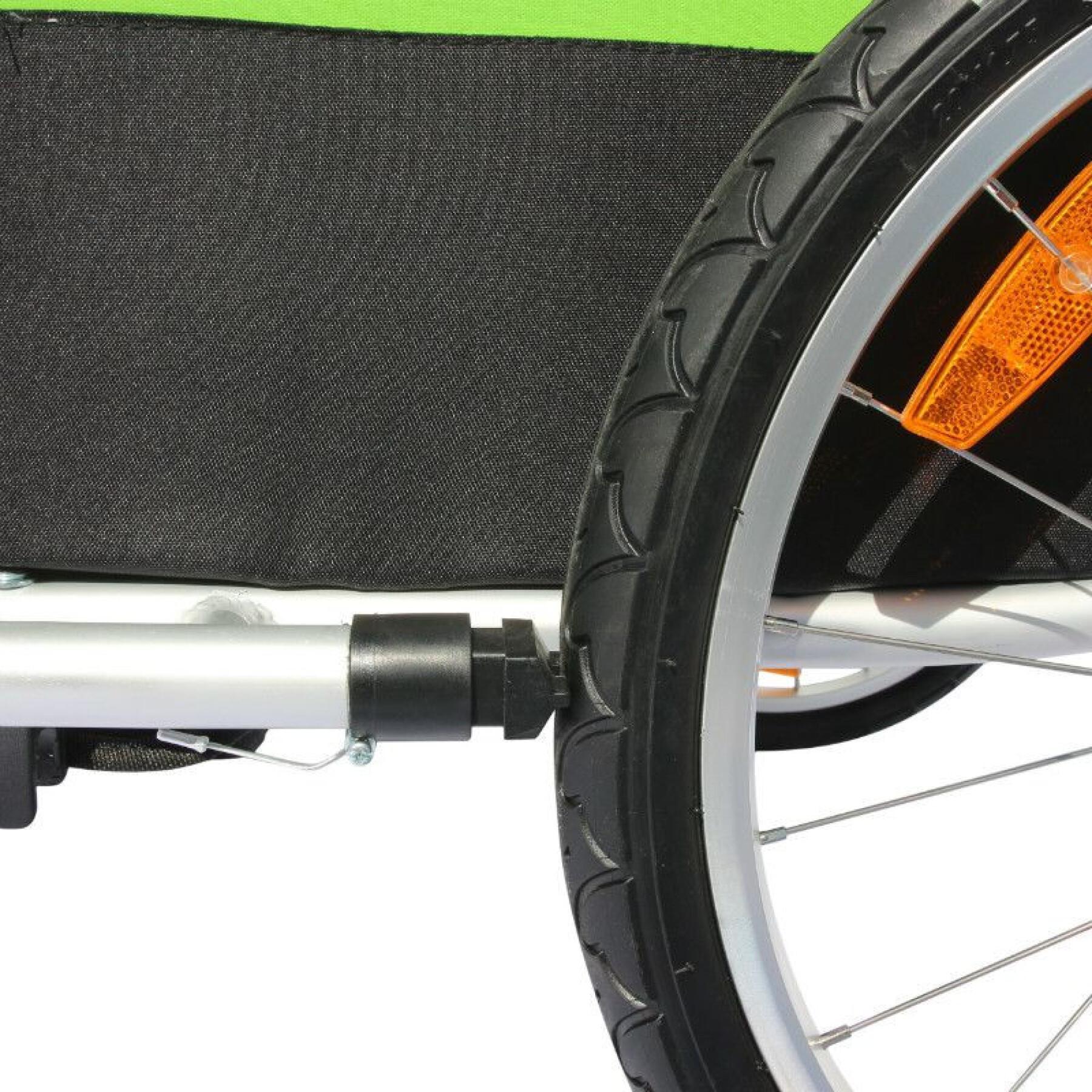 Overdekte 2-zits aluminium maxi kinderwagen fietskar met wielasbevestiging - geleverd met voorwiel + remgreep - montage rapide zonder gereedschap P2R 36 Kg