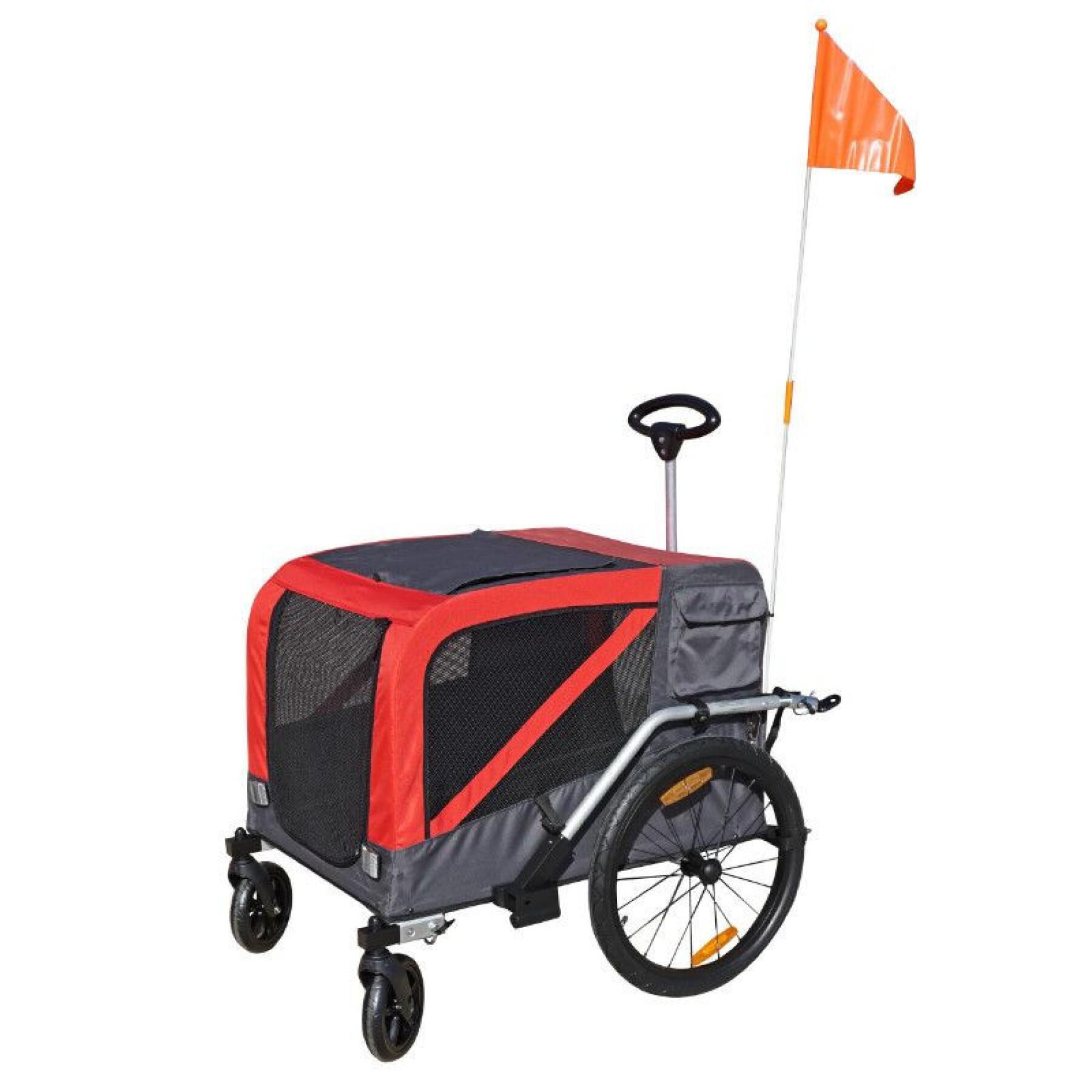 Maxi utiliteitsfietskar met 20" wielen en achterwielas - versterkte metalen bodem voor honden- of bagagetransport met handvat en 2 wielen P2R