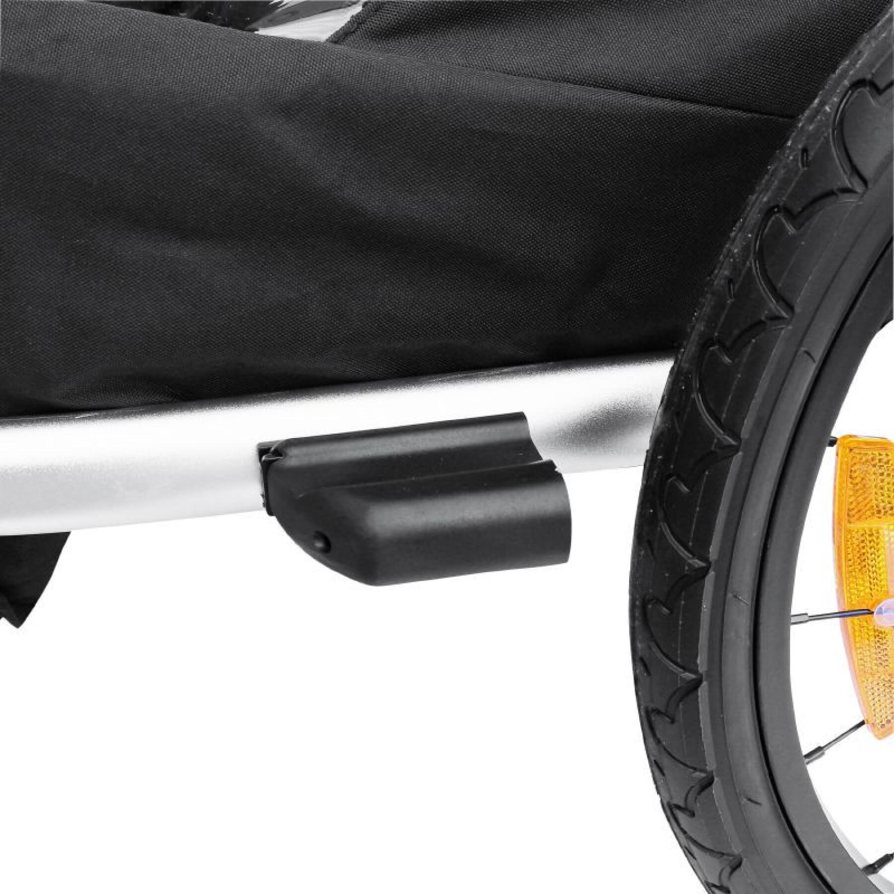 Overdekte 2-zits aluminium maxi kinderwagen fietskar met wielasbevestiging - geleverd met voorwiel en remgreep - opvouwbaar zonder gereedschap P2R 36 Kg